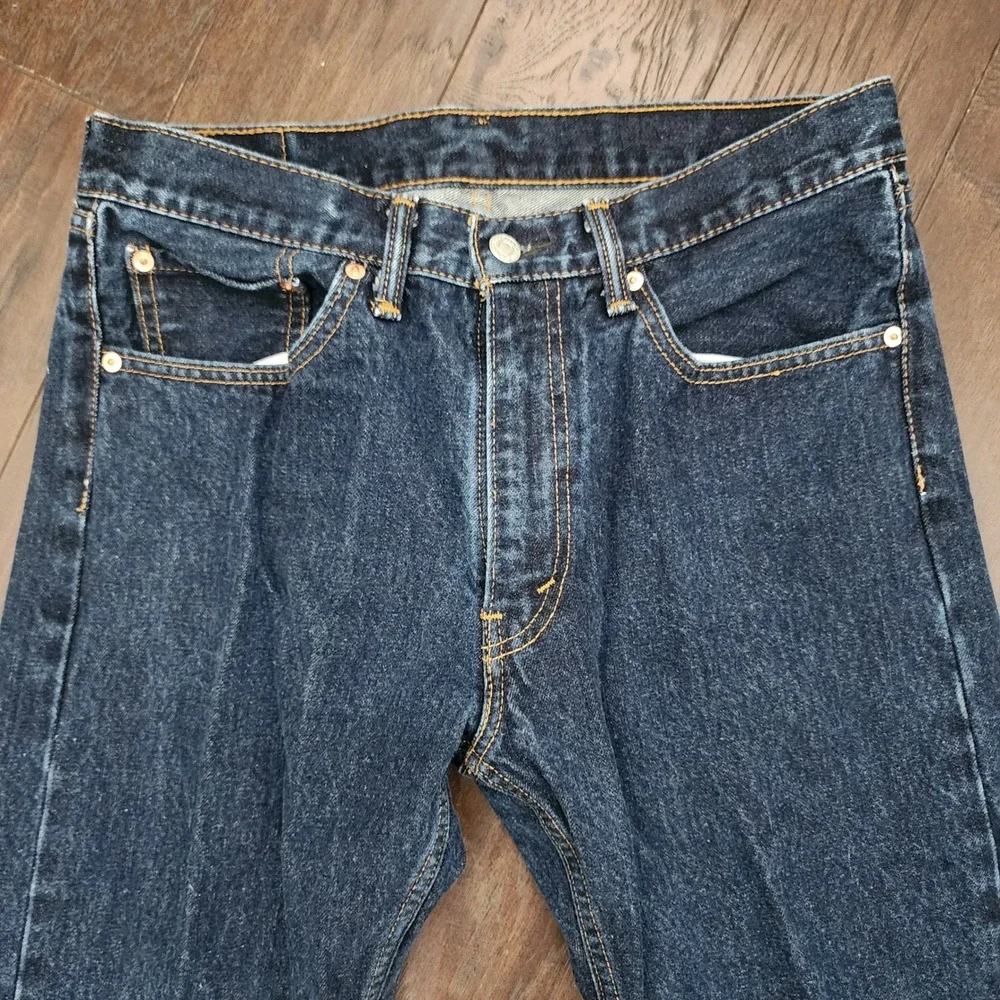 Levis 505 Regular Fit Straight Leg Jeans Dark Wash Indigo Denim 33x32 Mens